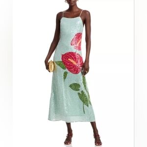 FARM Rio Mint Sequin Maxi Dress with Pink Floral